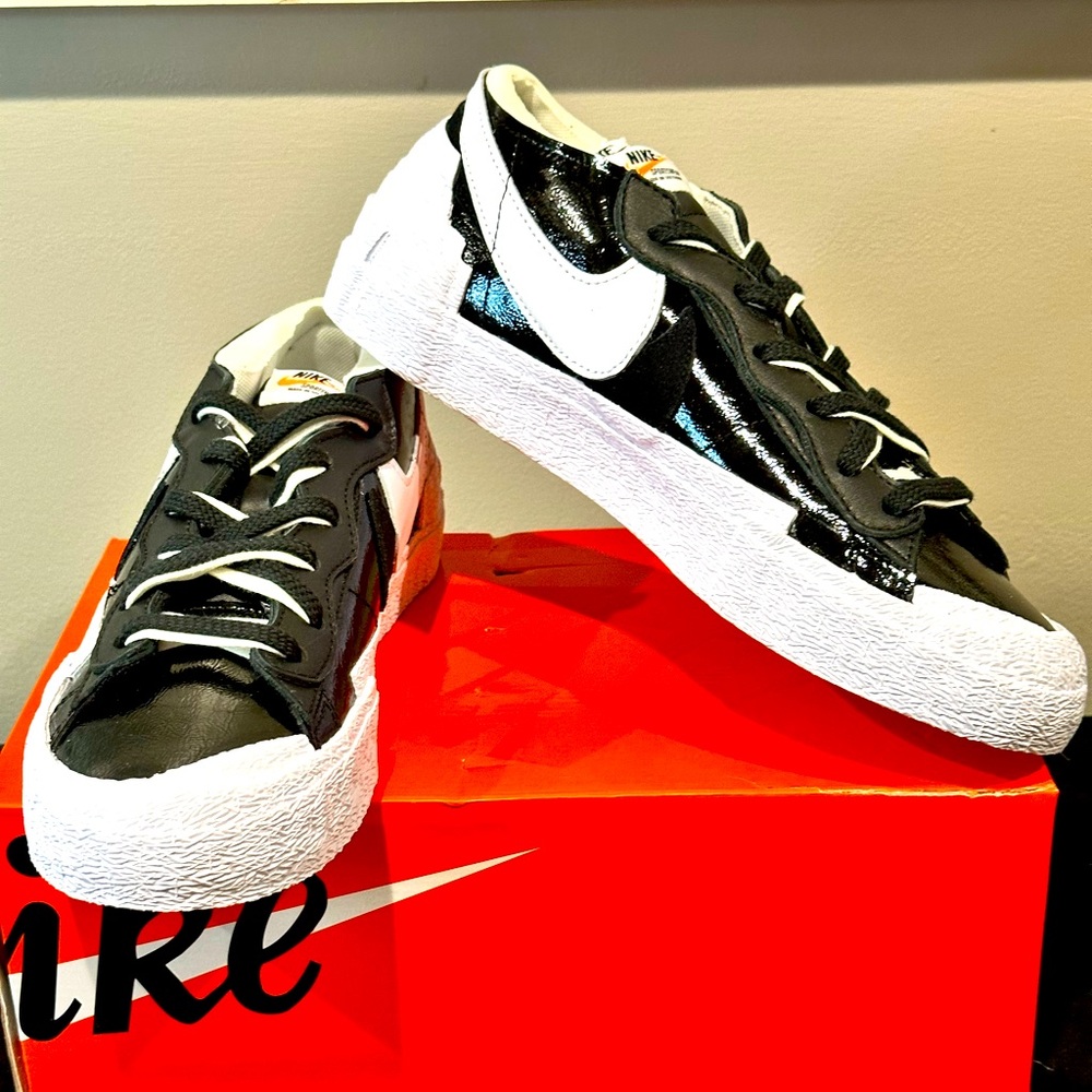 NEW Nike Blazer Low / Sacai Black Casual Sneakers - Mens US 10.5 | Womens US 12